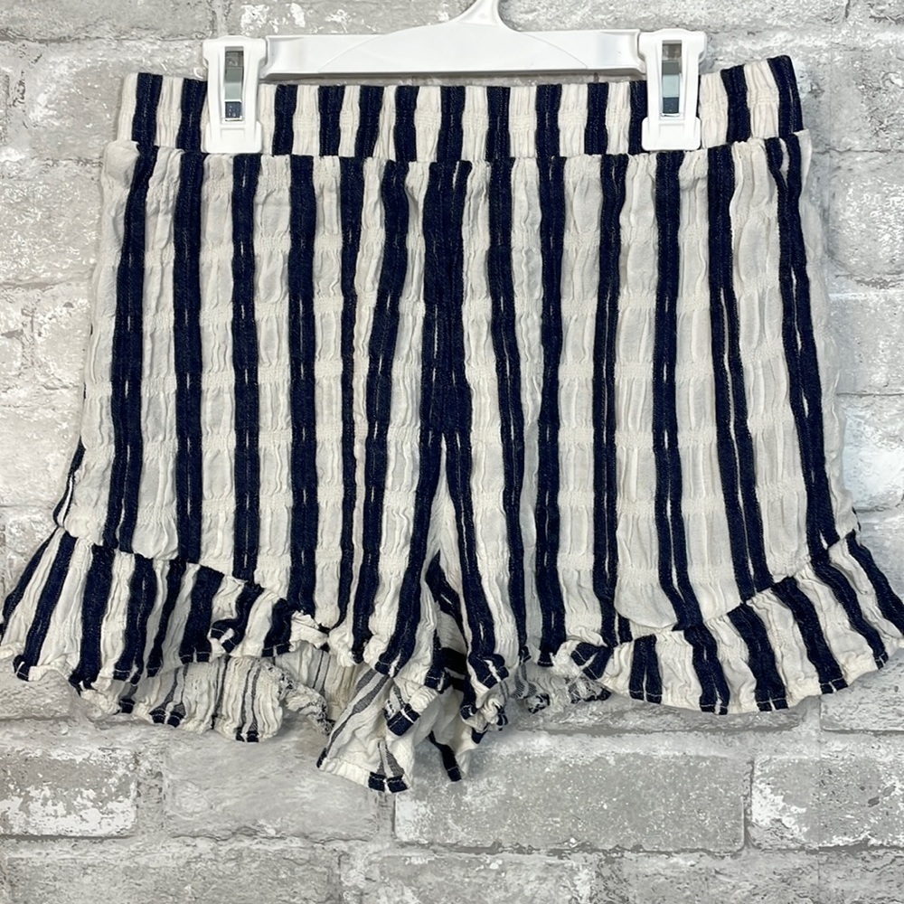 Maven West Ruffle Hem Striped Shorts